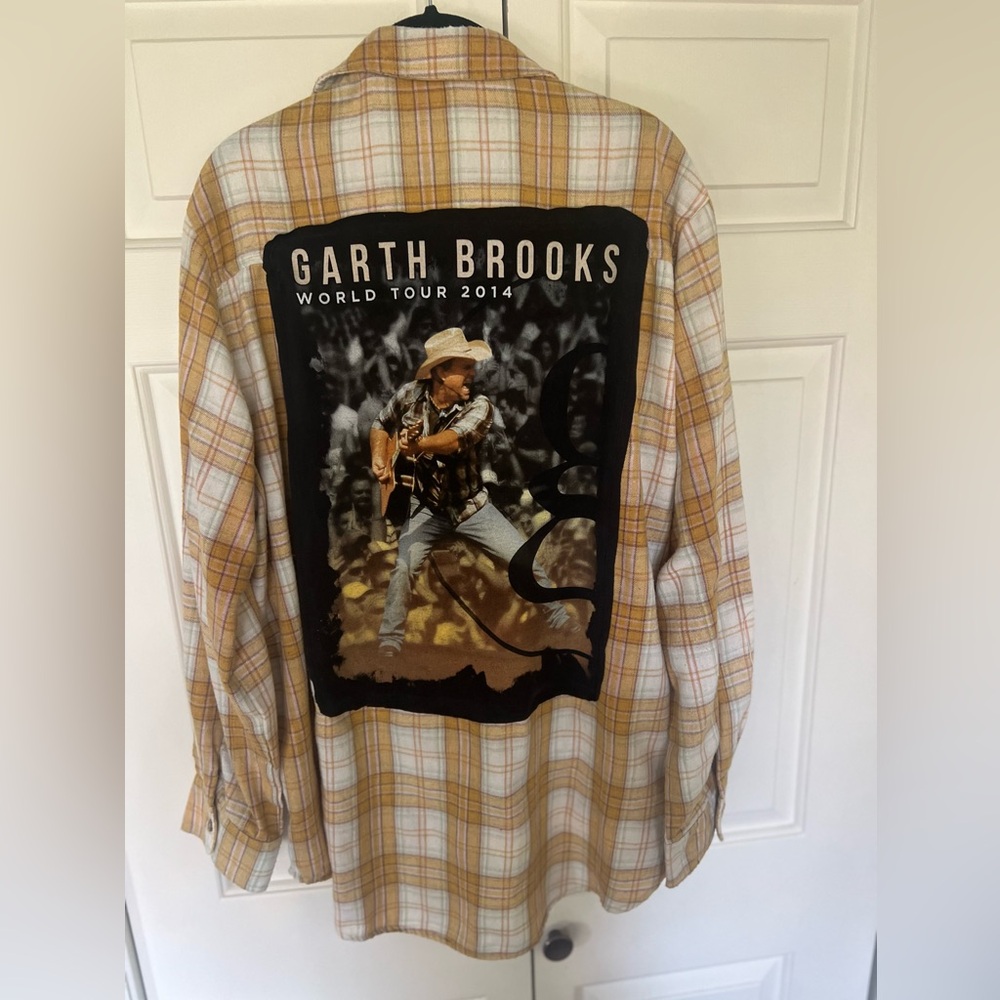 Flannel UpCycled UNISEX Shirt with Graphic Garth Brooks Music.